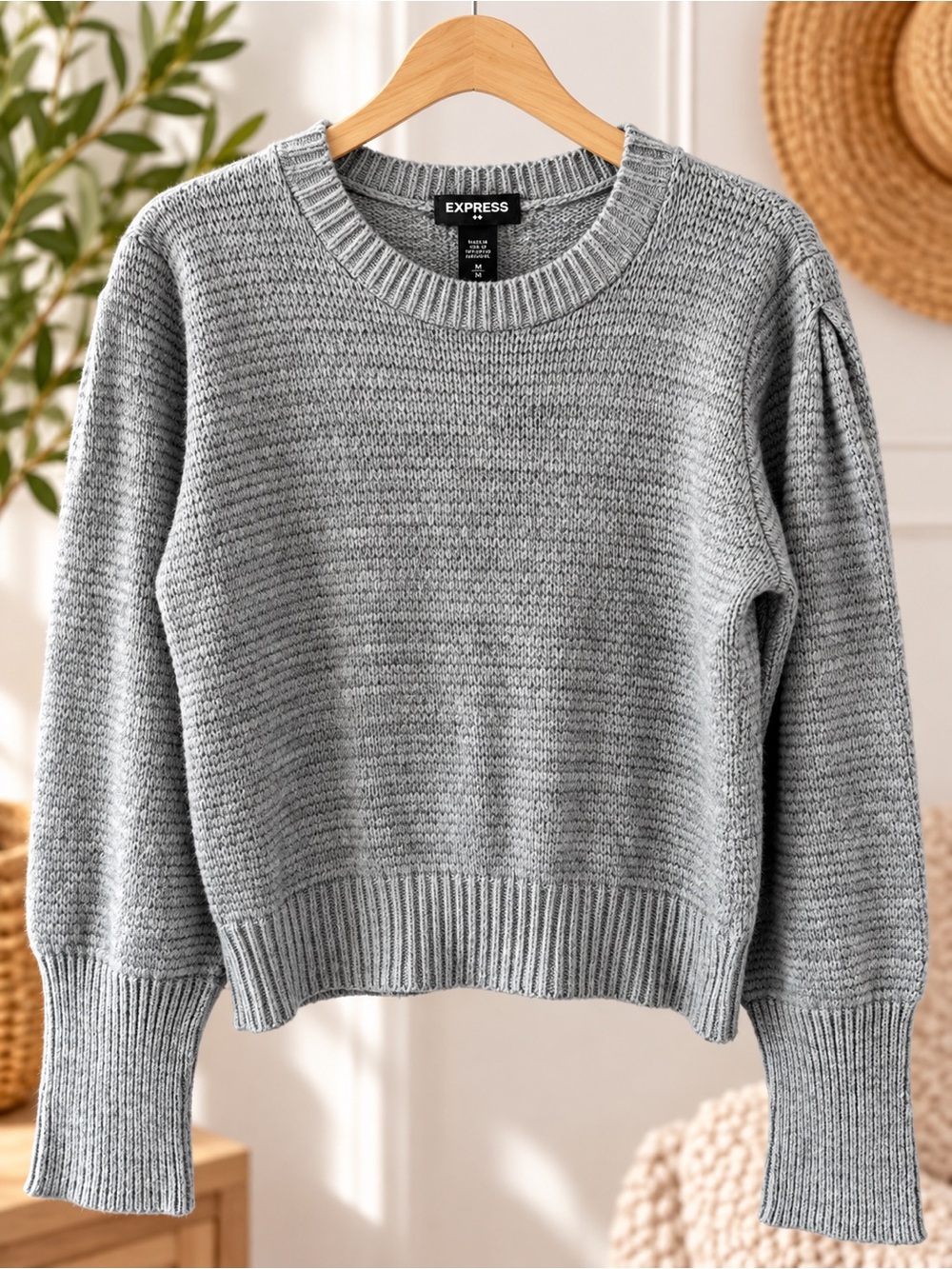Express Light Gray Crewneck Pullover Sweater